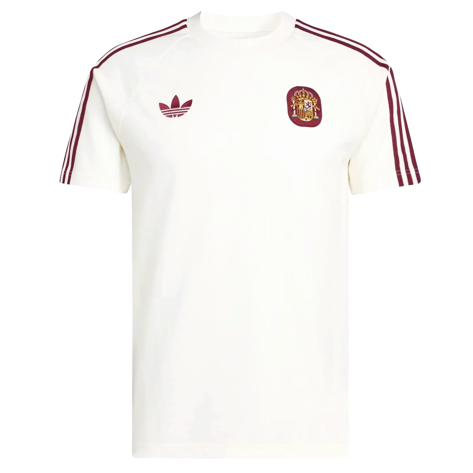 Vista lateral da camiseta Adidas Espanha Originals masculina branca com detalhes vermelhos